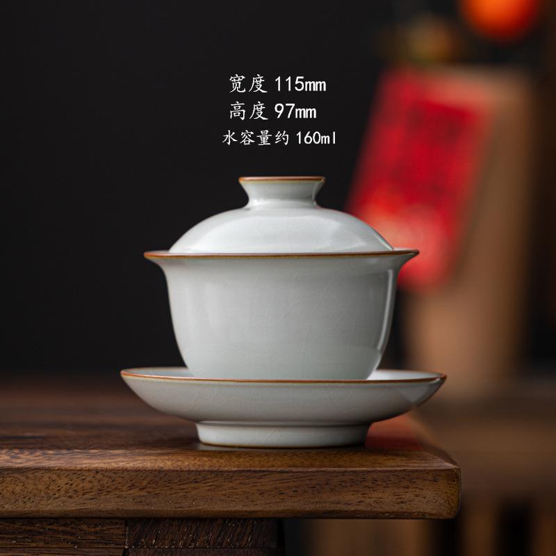 Ceramic Sancai Cover Bowl High-end Chinese Landscape Kung Fu Tea Set Tea Breaker Tengwang Pavilion Ru Kiln Single Tea Bowl