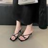 Strong push! Huge gentleness! Purple high heels women's outer wear square head crossed thin strap open-toed thin heel fairy cool slippers