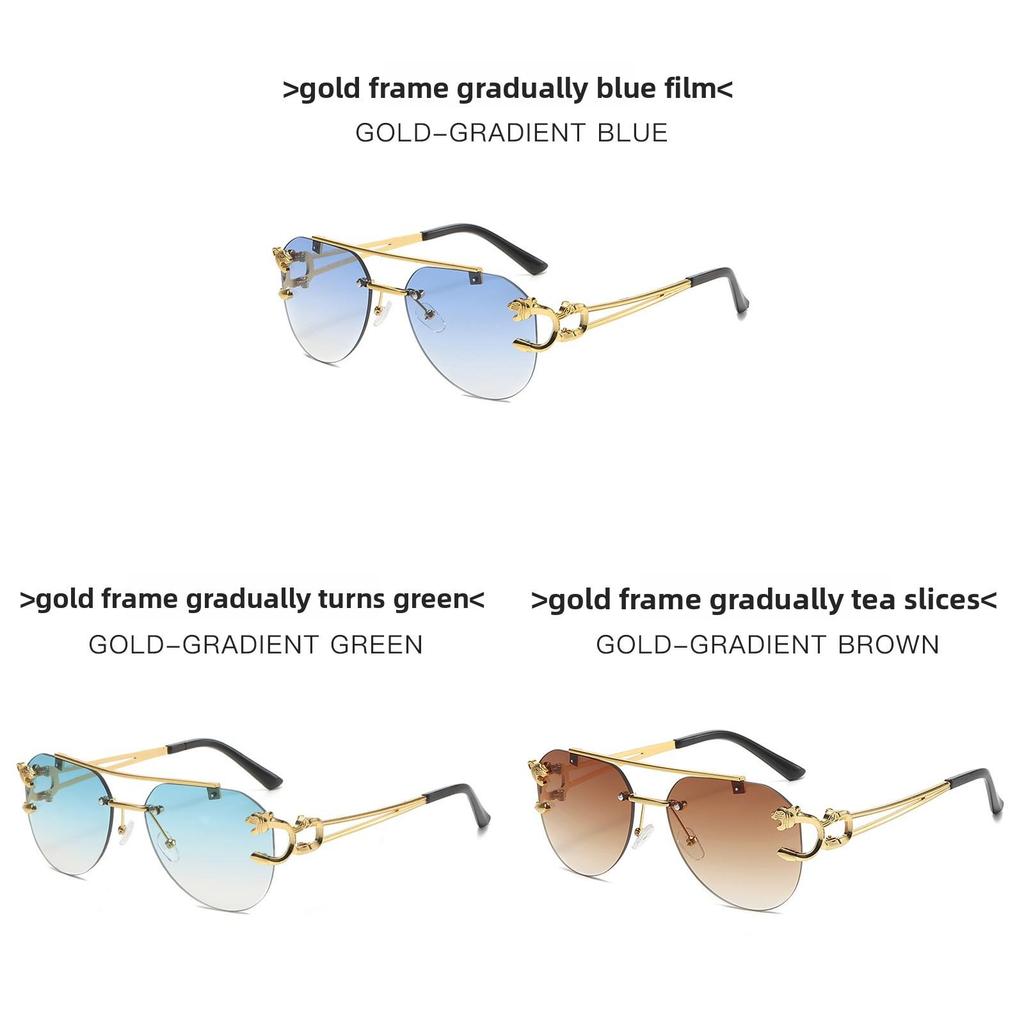 Leopard Style Frameless Sunglasses With Blue Pc Lenses For Fashion Travel And Outdoor Activities