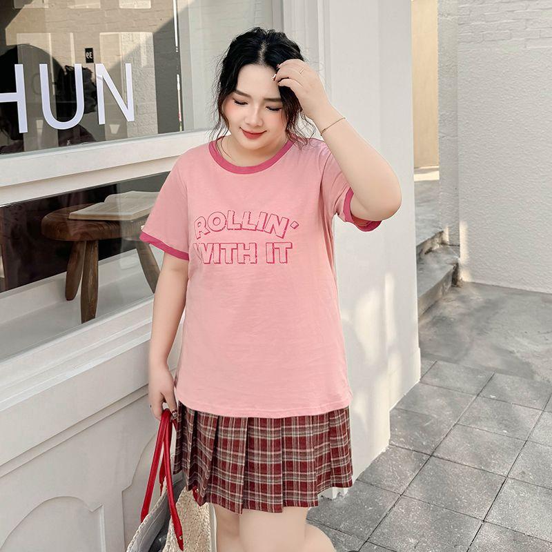 

Size Women s Clothing [Interesting Colorful T] Minimalist Contrast Color round Neck Print Short-Sleeved T-shirt Summer Belly-Covering Slimming Top Pink 7xl