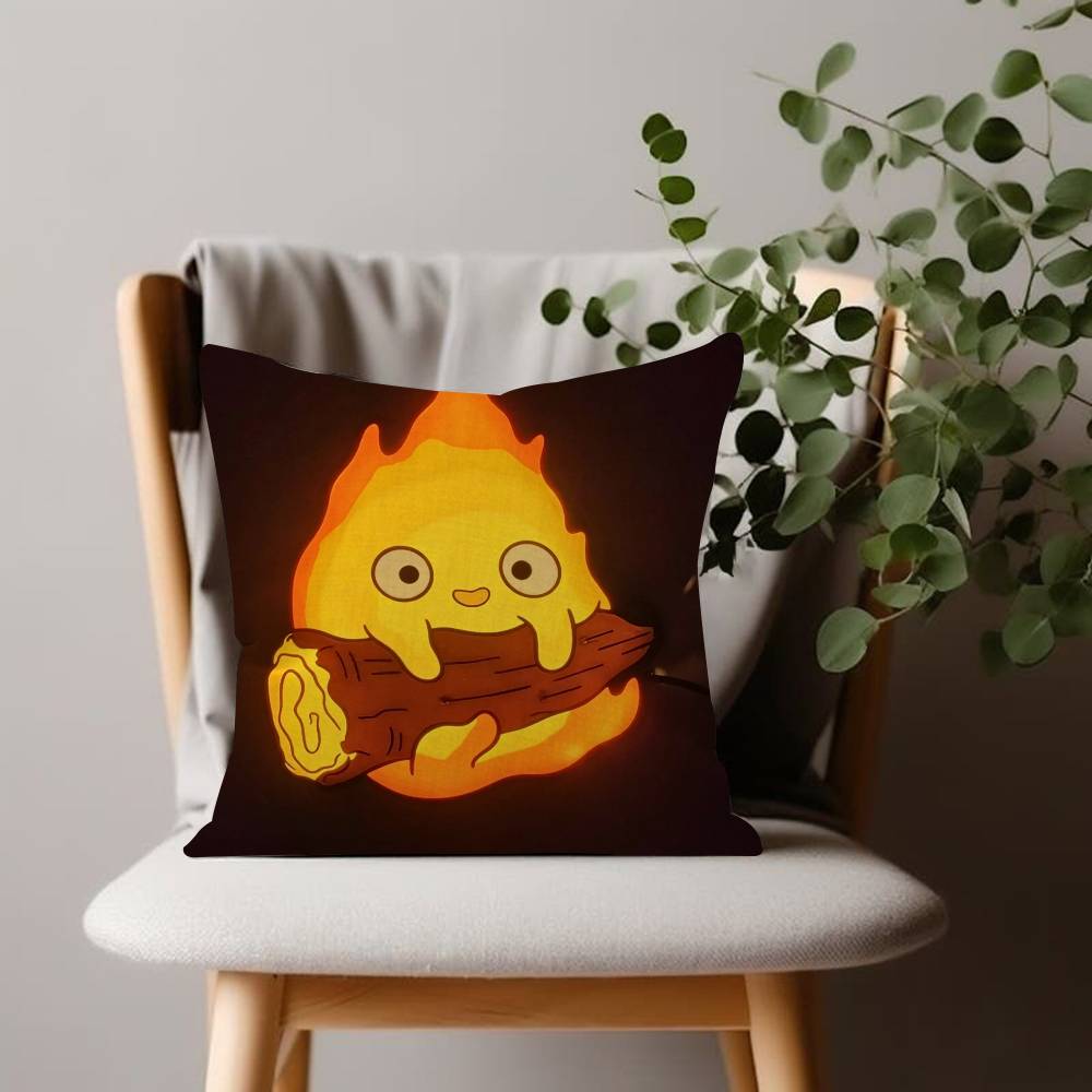 Anime Calcifer HHowls MMoving CCastle Cushion Cover Inches Farmhouse Decor Home Throw Pillow Covers For Couch Decorations