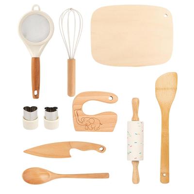 Childrens Kitchen Tool Set Cooking Tools Kids Vegetable Fruit Cutting Rolling Pin Sieve Board 10-piece Toddler Practical Skill Development Life Skills