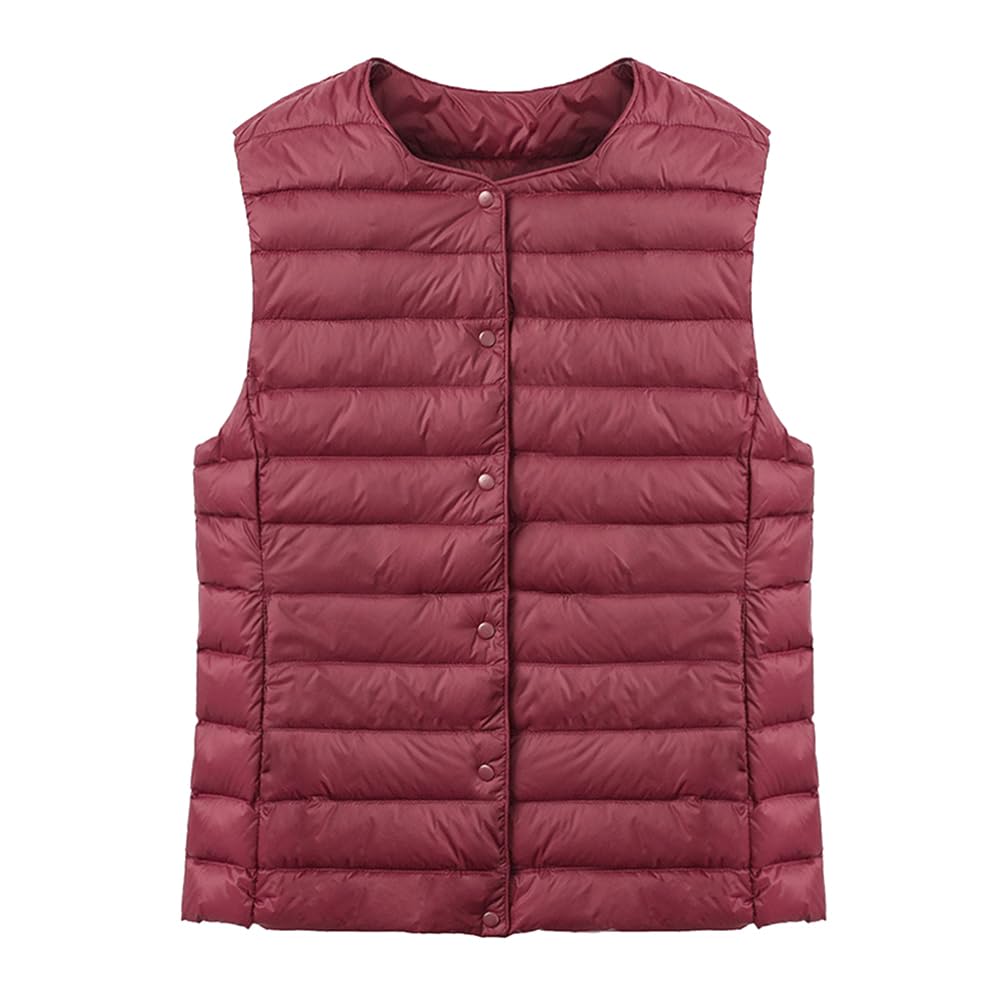 Bvaeocl Ultralight Collarless Down Warm and Lightweight for Fall and Includes Storage BV85 Women's Vest, Winter, Bag, (2XL, Red)