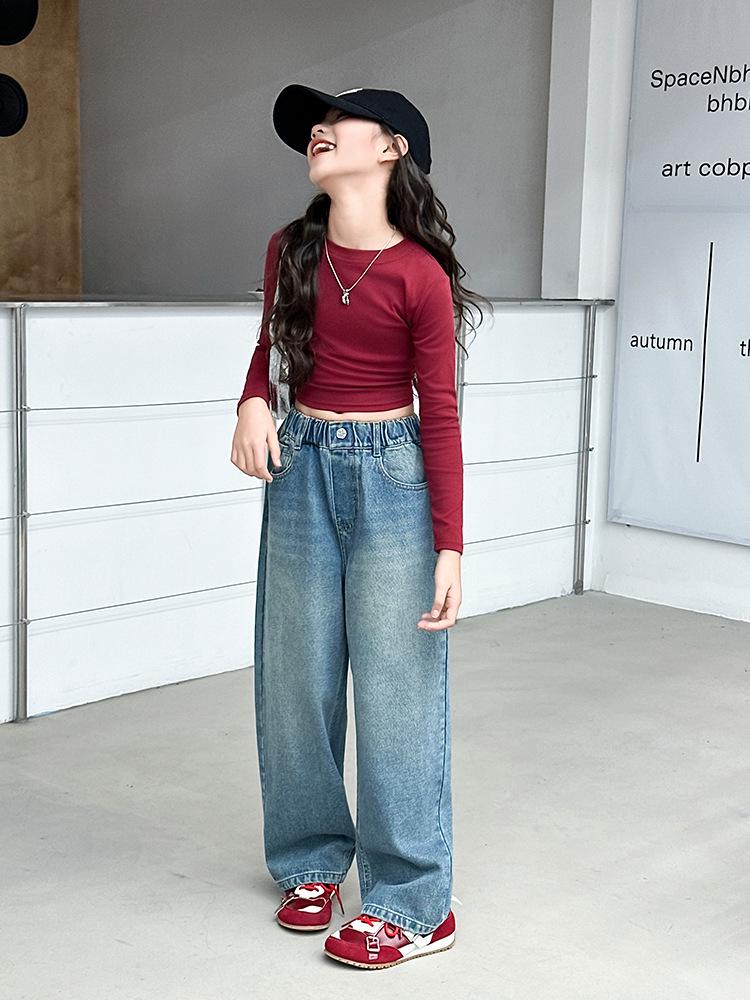 Mädchen Cartoon Straight Leg Wide Jeans - Frühling/Herbst 2025 Kollektion für große Kinder