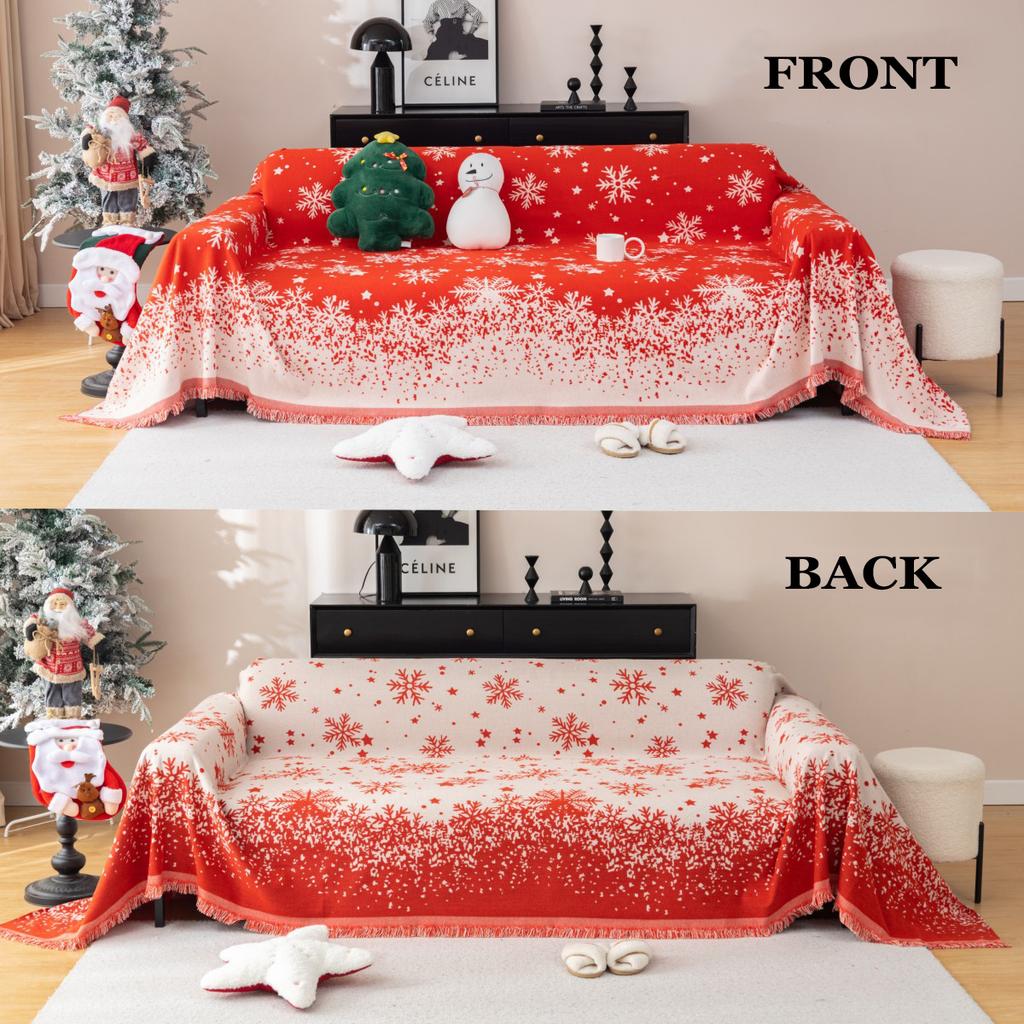 Christmas Sofa Cover Christmas Yarn-Dyed Snowflake Towel Four Seasons Universal Full Cover Anti-Slip Sofa Cover Festive Blankets