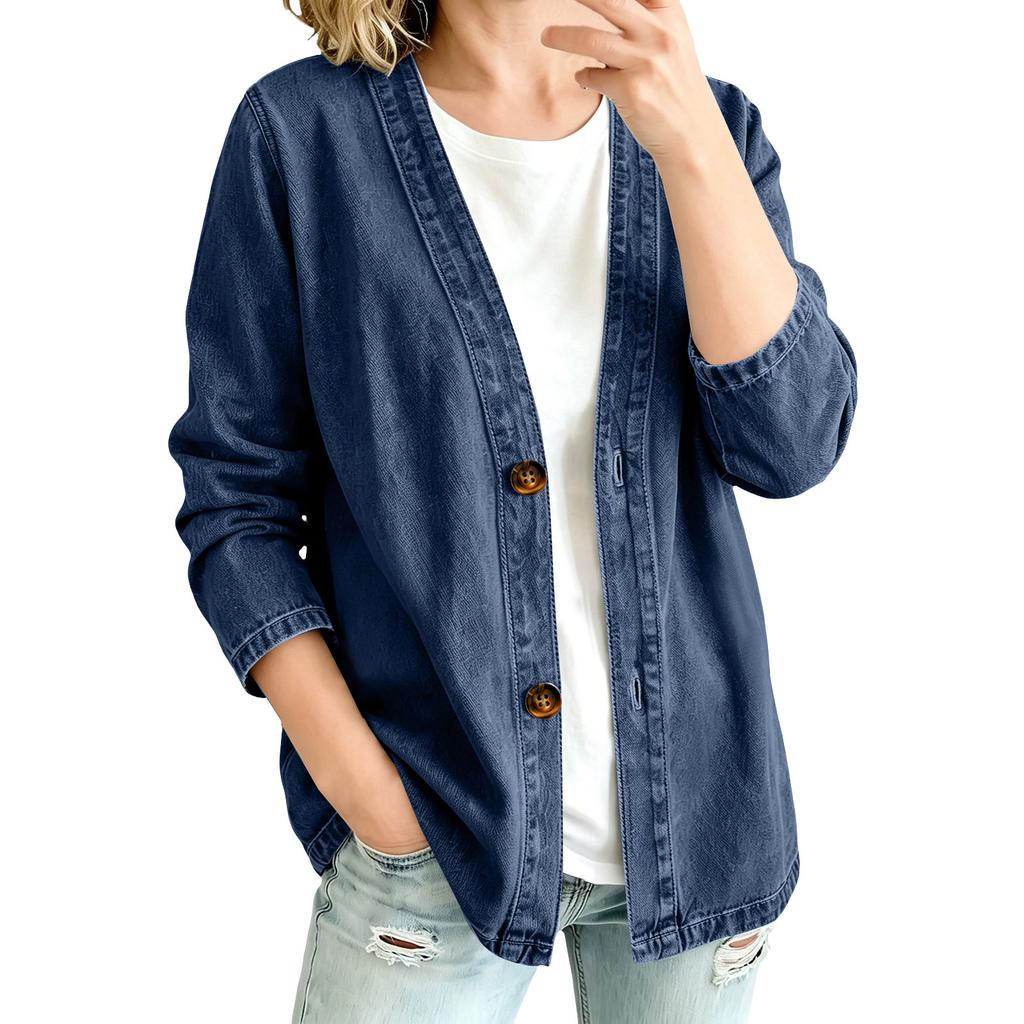 Women's Casual Denim Cardigan Jacket Open Front Long Sleeve for Everyday Wear