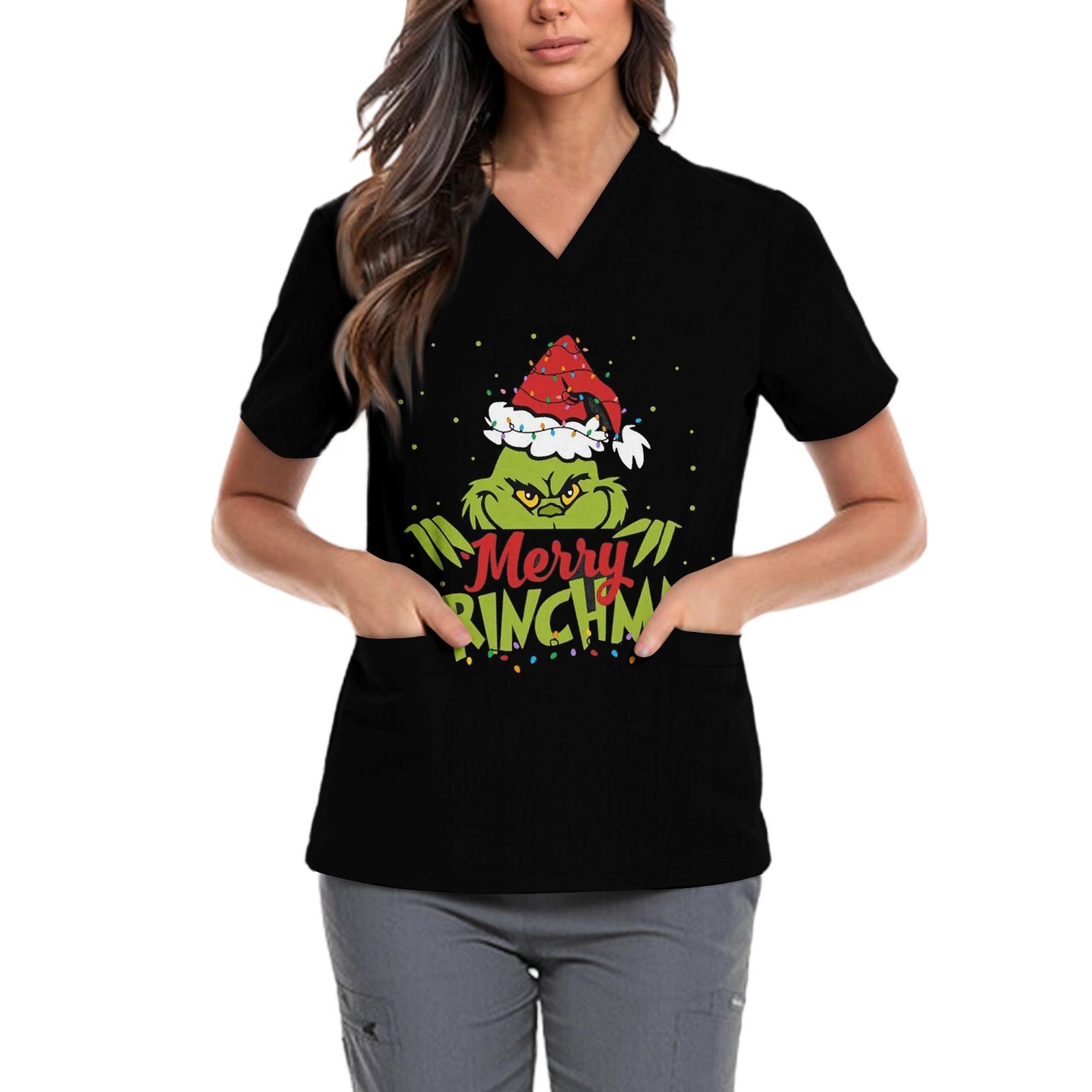 

Женская милая блузка с принтом бантиков, рабочая одежда, V-образный вырез, двойной слой, карманы, базовая, с коротким рукавом, пуловер L