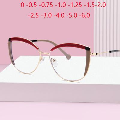 Wine Red Frame Cat Eye Nearsighted Glasses for Women Anti Blue Rays Spring Hinge Prescription Spectacles 0 -0 .5 -0 .75 To -6 .0