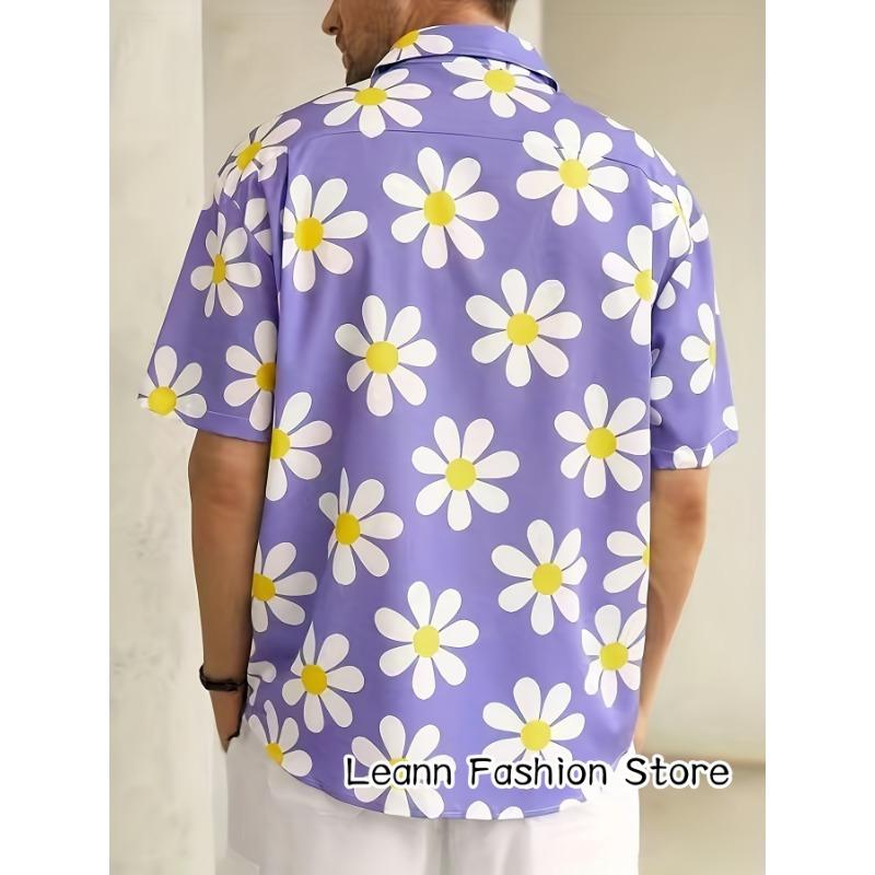 Men Summer Floral Printing Shirt Short Sleeve Hawaiian Vacation Clothing Male Beach Style Fashion Button Leisure