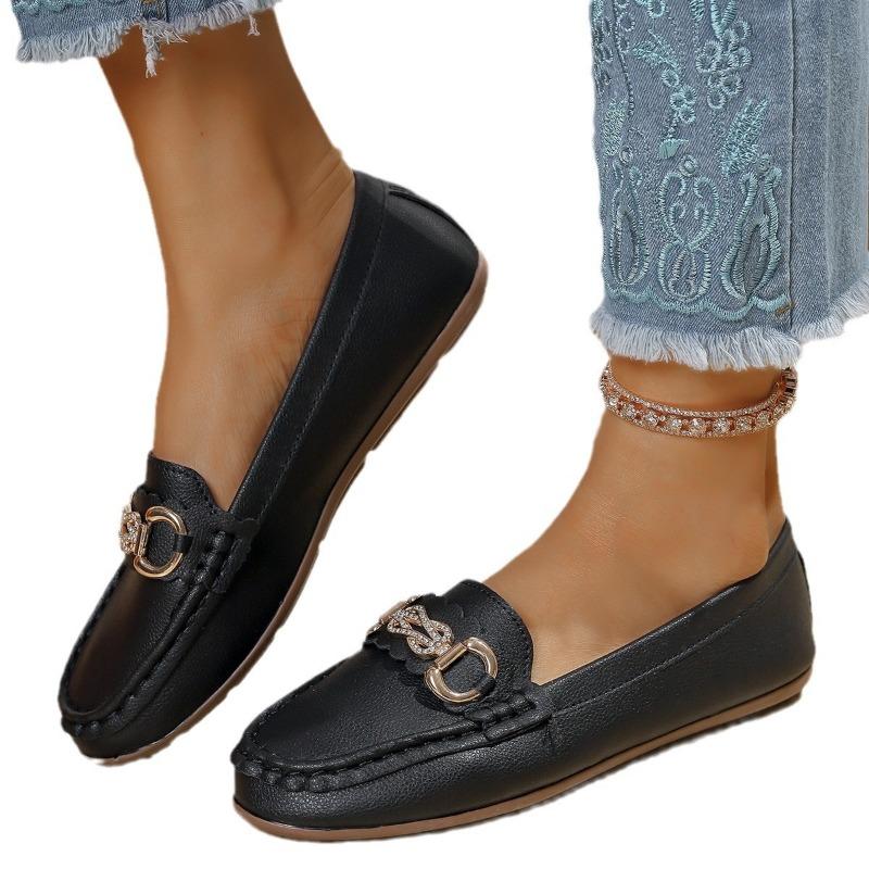 Large size flat-soled Doudou shoes women's new metal buckle soft-soled soft-soled flat-soled women's shoes