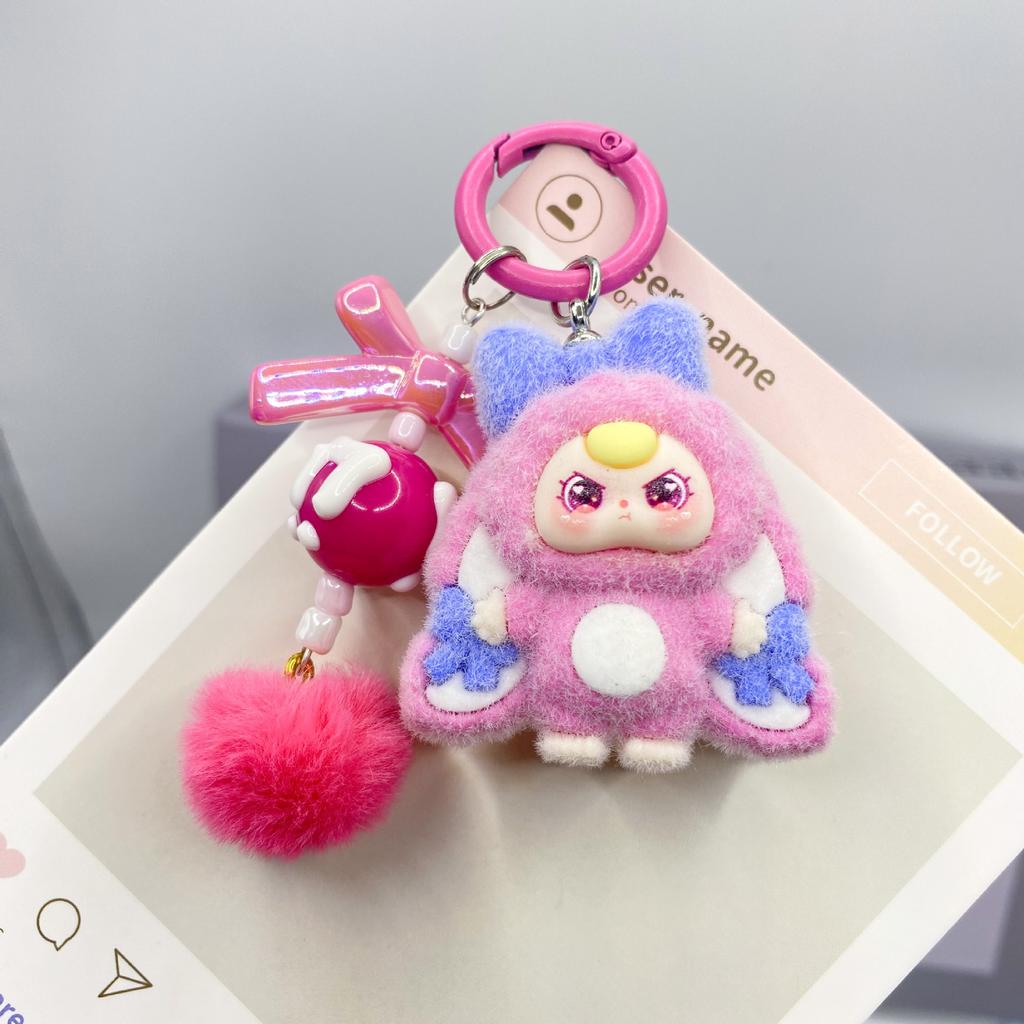 Cute Baby Three Doll Keychains Flocking Doll Keyring Backpack Bag Pendants Key Accessories Kids Favors Party Gifts Ornament