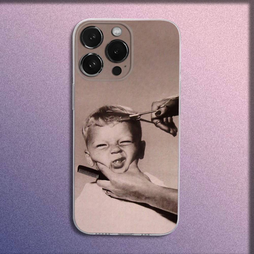 Phone Case For iPhone 16,15,14,13,12,11 Plus,Pro,Max,XR,XS,Plus,E,Mini Transparent Cartoon Funny Barber Shop Cover
