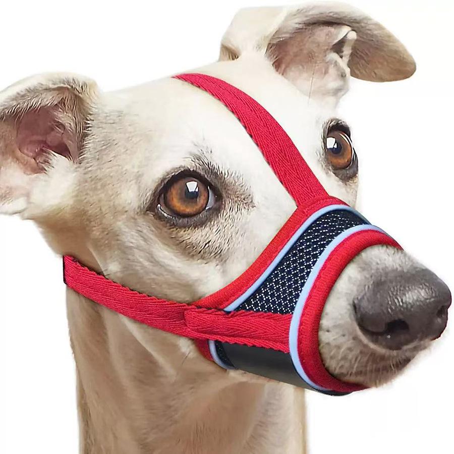 Dog Muzzle Breathable Drinkable Mesh Muzzle Anti Biting Barking Chewing Grooming Muzzle with Adjustable Reflective Strap XS(old) красный