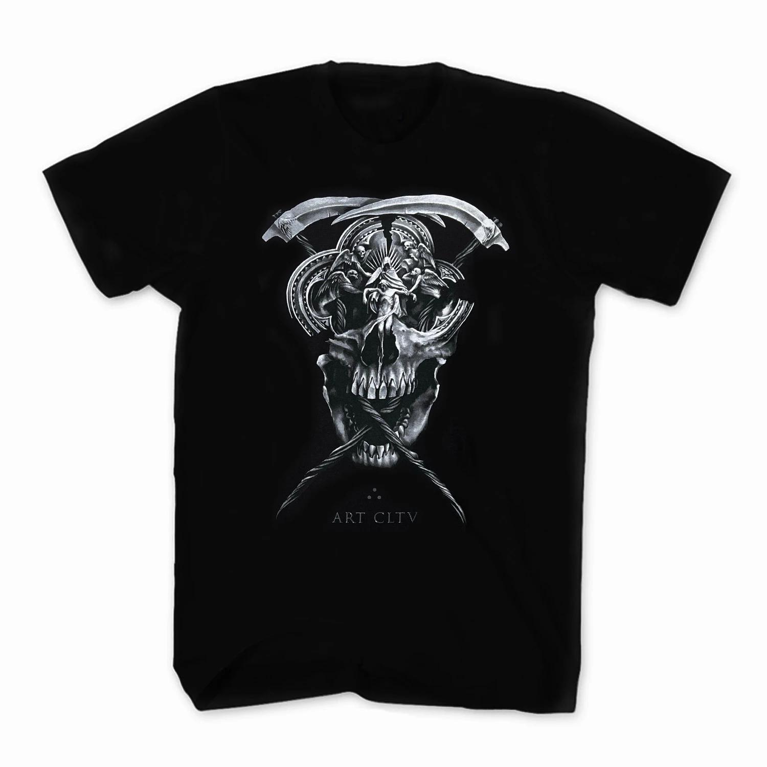 

Футболка Farrar Reaper Jet Black Tattoo Skull 100% хлопок с круглым вырезом летняя с коротким рукавом повседневная мужская футболка размер S-3XL XXXXXL чёрный