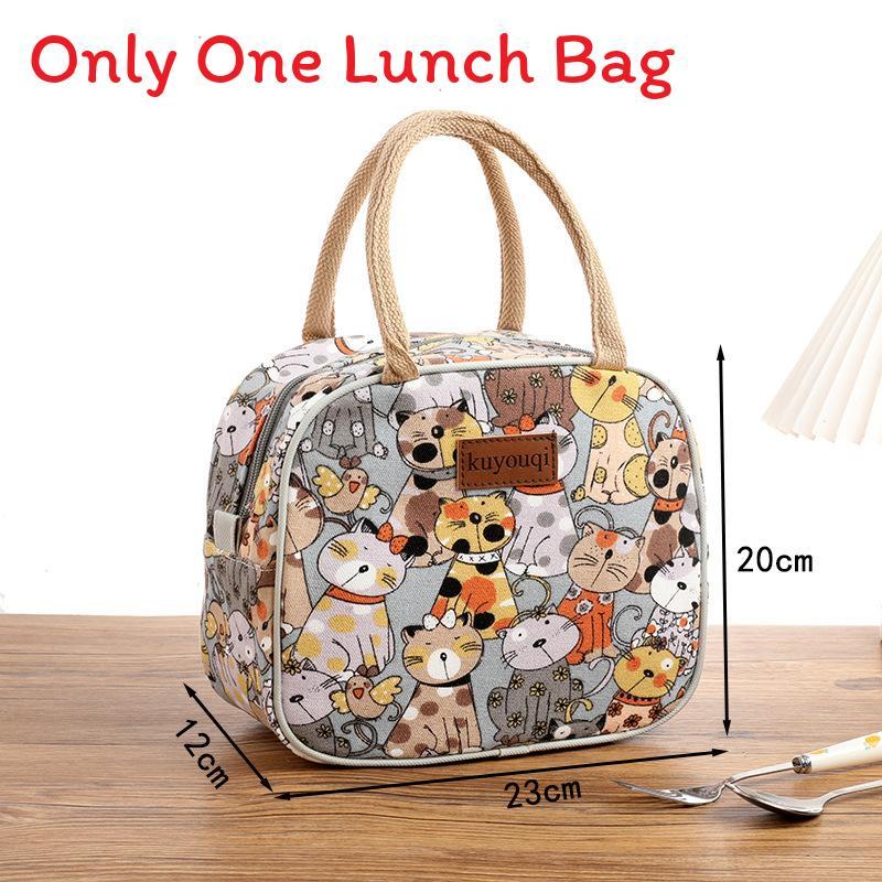 Canvas Lunch Bag Handheld Tote For Office Workers And Students With Zipper Closure