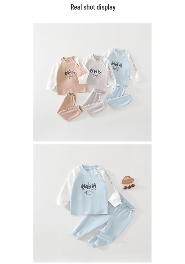 Three Bear Cubs Cotton Fall Children's Warm Pajamas Set: Boys' & Girls' Autumn Pants & Top