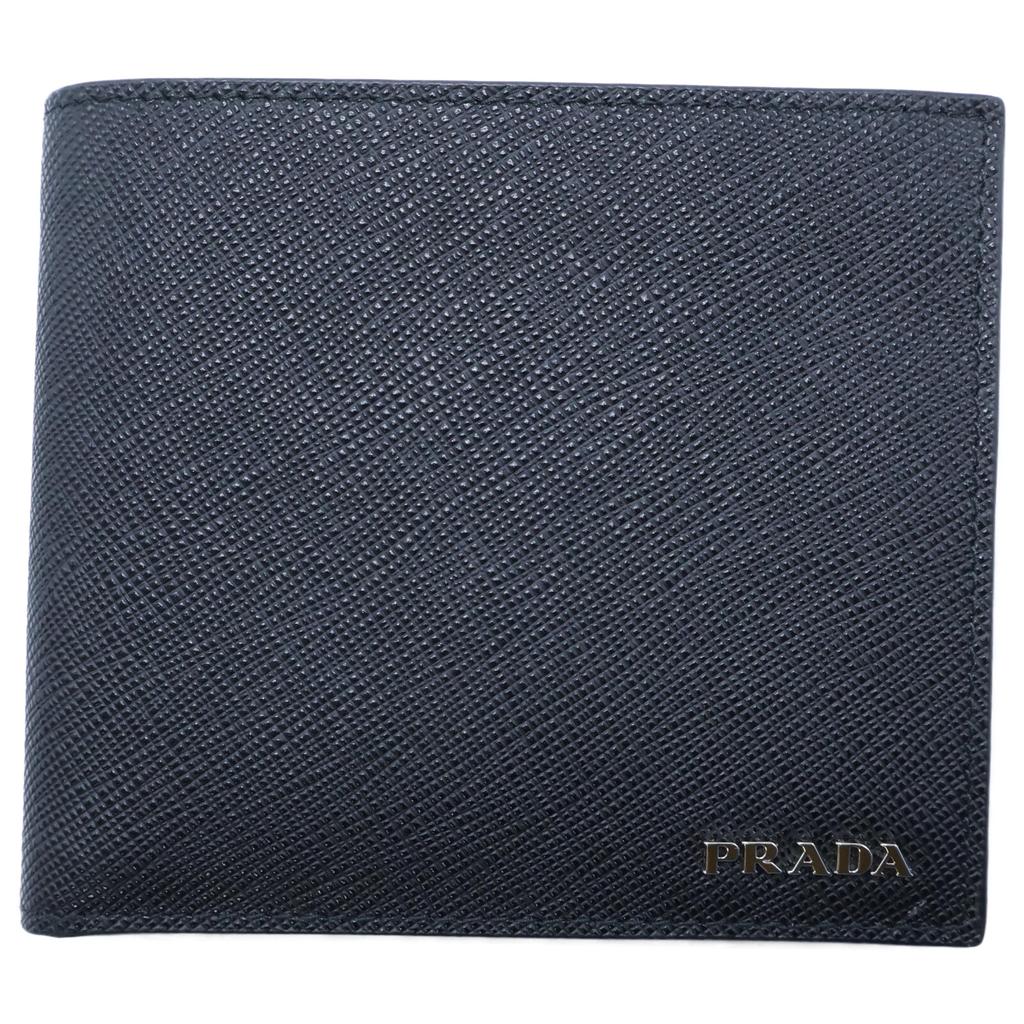 PRADA 2M0738 Saffiano Martic Leather Bifold Wallet with Coin Pocket blackUsed