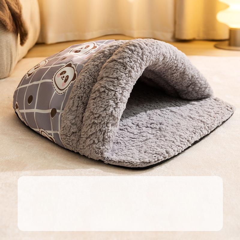 Pantuflas rosas con estampado completo de animales juguetones Nido para gato Cálido y grueso Mascota Gato Mascota electrónica Nido para gato en otoño e invierno