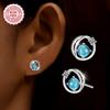 1 Pair of Silvery Stud Earrings, Featuring a Hollow-out Circular Moonlight Blue Design—simple, Hypoallergenic