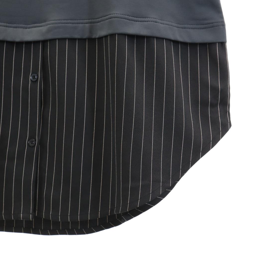 n'Or Striped Pattern Switching Long Sleeve Stand Collar Shirt LL Women Used