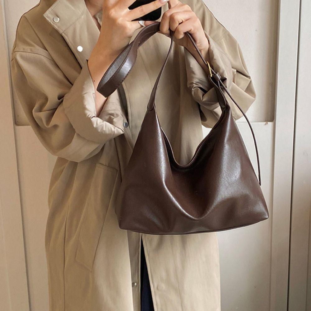 Elegant Commuting Shoulder Bag Lightweight Vintage Underarm Bag Soft Leather Tote Bag Shopping