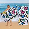 Large Quick-Dry Beach Towel - Super Absorbent Microfiber Bath & Pool Towel with Vibrant Hearts Pattern In Blue,Pink,Yellow,Green