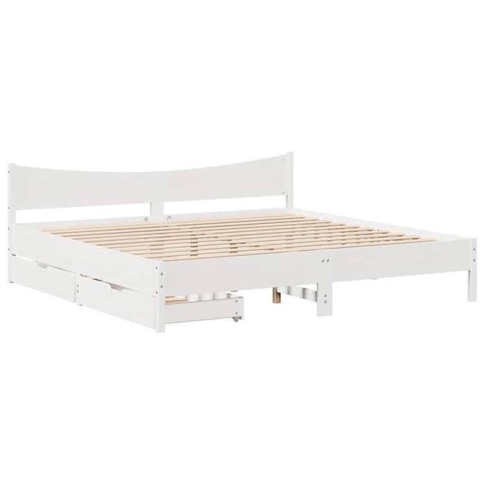 VidaXL Bed Frame with Drawers White 200x200 Cm Solid Pine Wood, Slatted Base, Double Bed Frame, Wooden Bed Frame 3301894