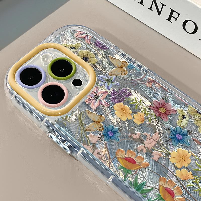 Full Screen Retro Bouquet for IPhone16pro Mobile Phone Case for Apple 15pro Cream Feather Yarn 15 Ultra-thin