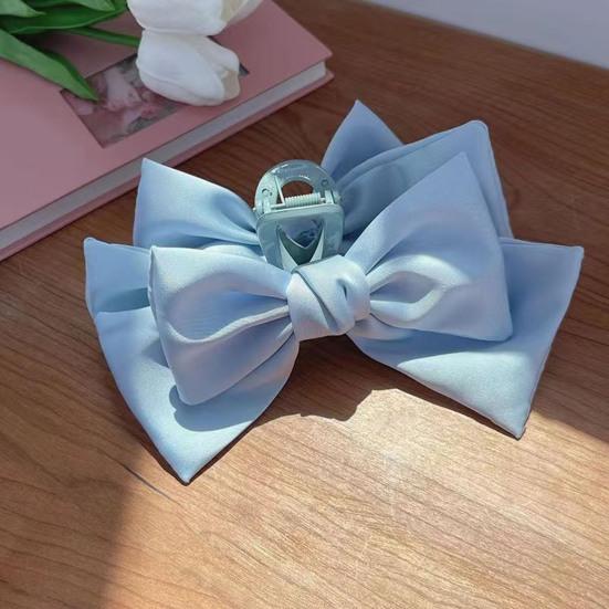 Women Hair Claw Anti-slip Elastic Spring Strong Claw Big Bow-knot Double Layers Hair Decoration Solid Color Princess Style Hair Gripper Hair