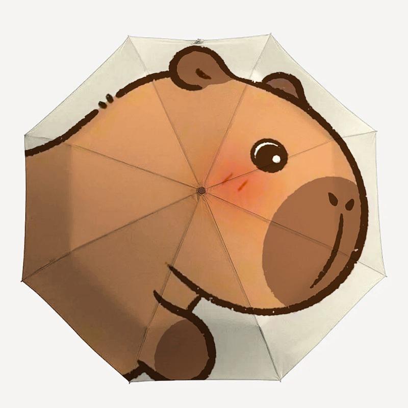 Süßer, automatischer Klappschirm mit Capybara-Motiv, Kompaktes 8-Rippen-Design, Einzigartiger Stil, Geeignet für den täglichen Gebrauch im Freien, Perfektes Geschenk für Freunde an