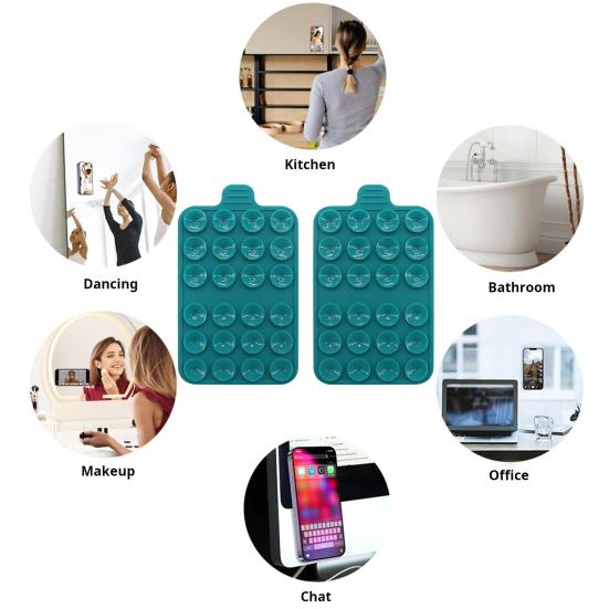 2er-Pack Silikonhülle mit Saugnapf, selbstklebende Telefonhalterung, freihändiges Aufkleben auf spiegelglatte Oberflächen