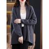 Women's 100% Pure Wool Knit Mid-Length Drop Shoulder Cardigan - Autumn/Winter Collection