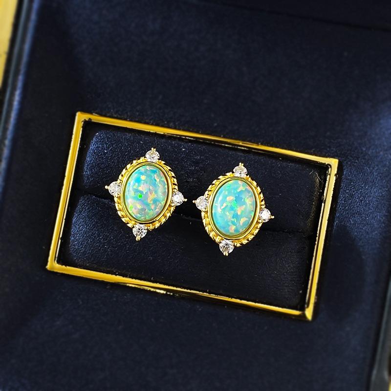 Gilded Court Style Opal Dream Blue Light Luxury Temperament Stud Earrings