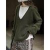 Johnature Suéter de Tricô de Inverno Estilo Coreano Decote em V Solto Casual Pulôver Simples Verde Suéteres Femininos