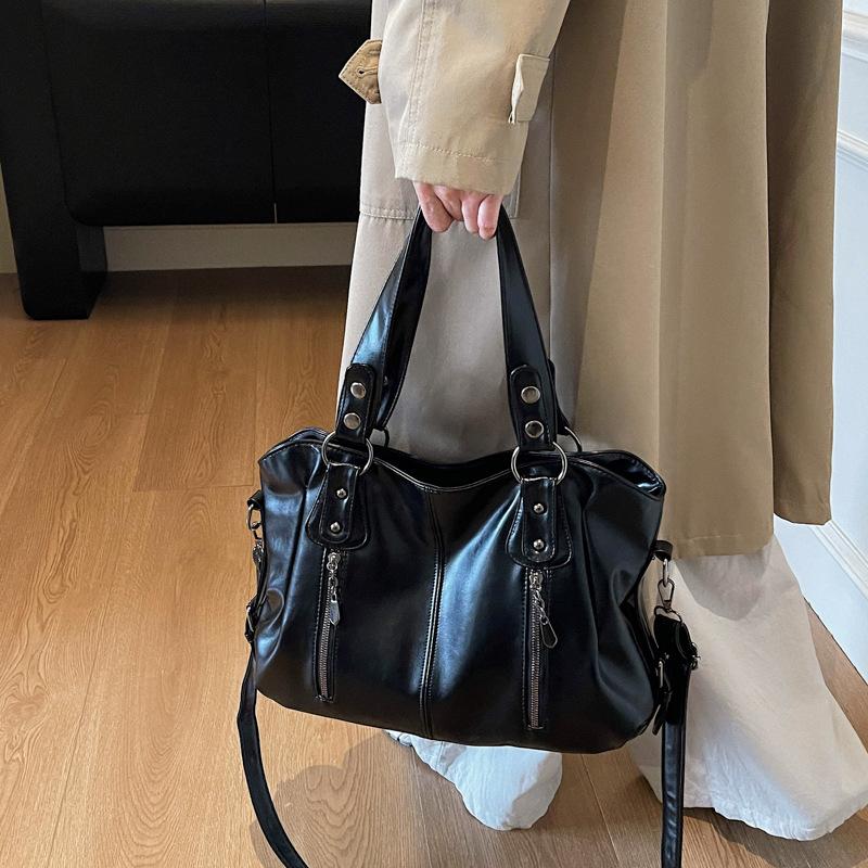 European and American Retro Handbags, New Solid-color Textured Shoulder Bags, Large-capacity Business Travel and Commuting Versatile Casual Tote Bags