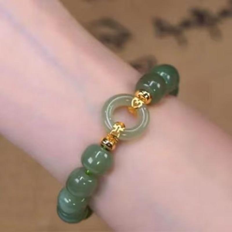 1Pcs Vintage Agate Talismans Luxury Jewelry Green Natural Jade Ring Bracelet Charm Gifts For Women