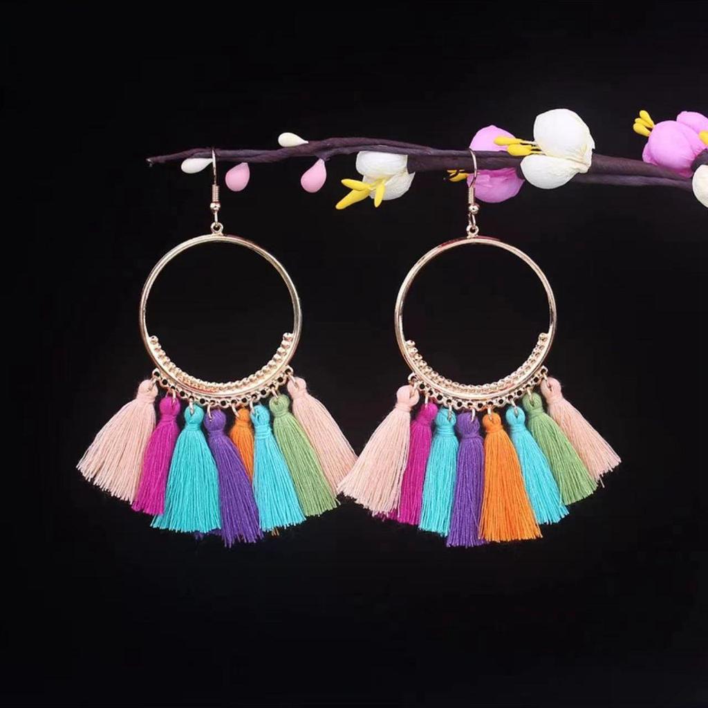 Bohemian Turquoise Owl Dream Catcher Tassel Earrings for Women