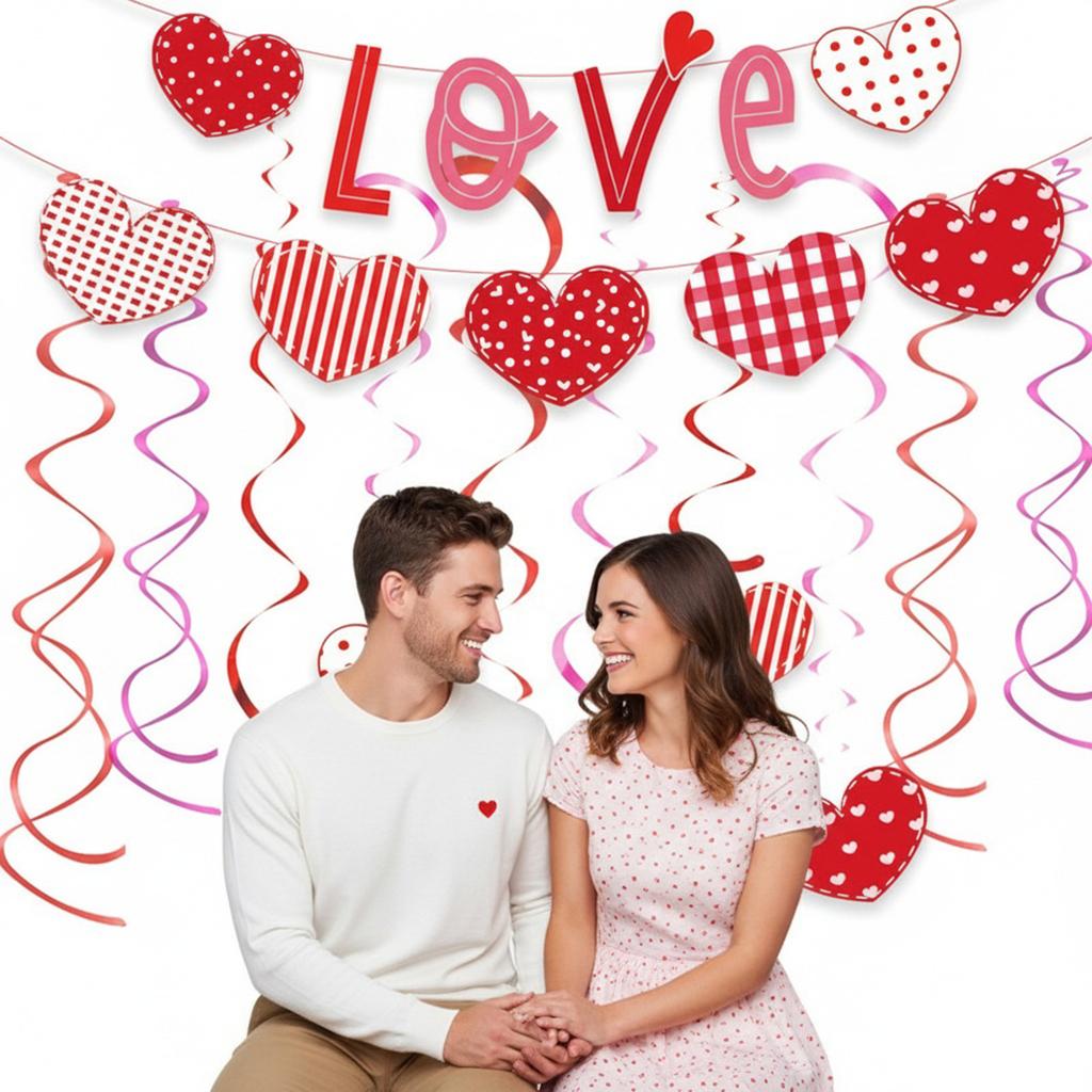 Heart Love Spiral Swirl Hanging Garland Heart Design Spiral Pull Flag for Home Hanging Valentine Day Decor
