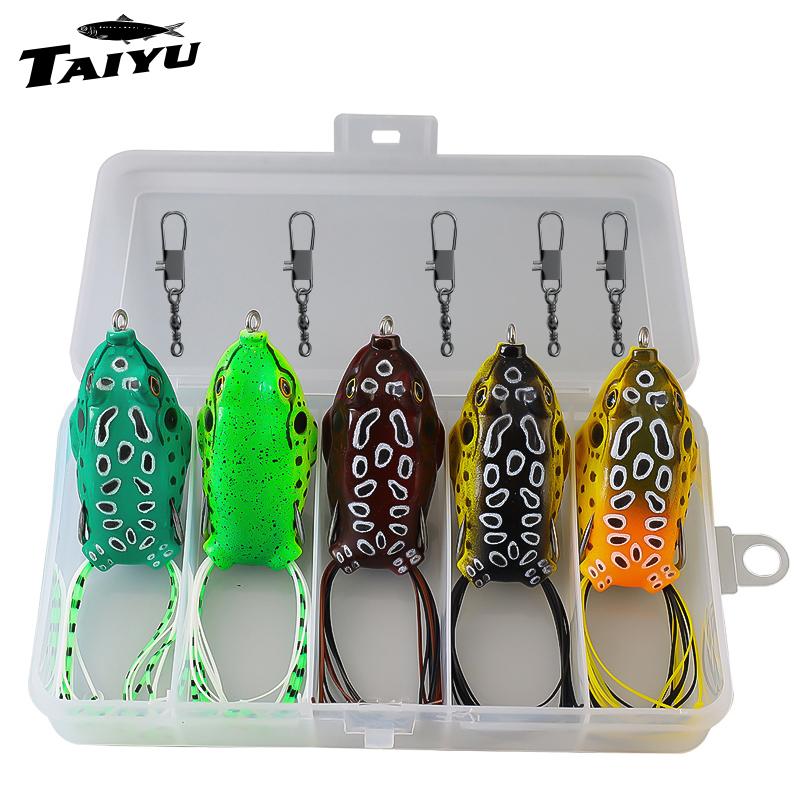 TAIYU Weedless Topwater Frog Fishing lures Kit 5pcs/Set 13g Hollow Body Lure 3D Eyes Fishing Bait With Fishing Accessories 5-piece set