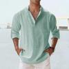 Men's Linen Shirt, Long-sleeved Button-down Shirt, Stand-up Collar Casual Summer Family Daily Shirt