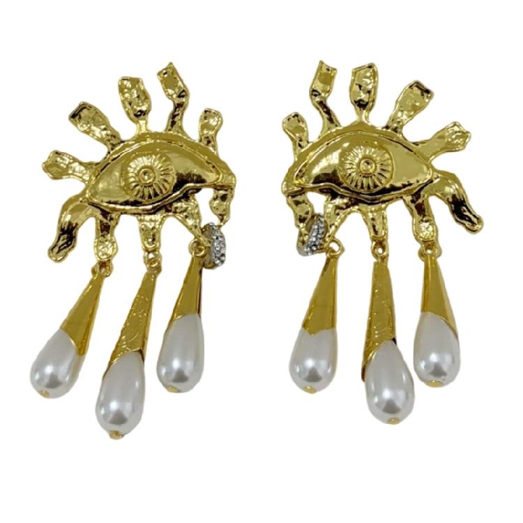 Exaggerated Eye Shape Dangle Earrings Statement Earring Alloy Texture Ear Studs Accessory Present for Woman and Girls