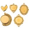2pcs Stainless Steel Retro Heart Round Charms Blank Tray Base Gold Plated Cabochon Cameo Base Tray Bezel Pendant Jewelry Finding