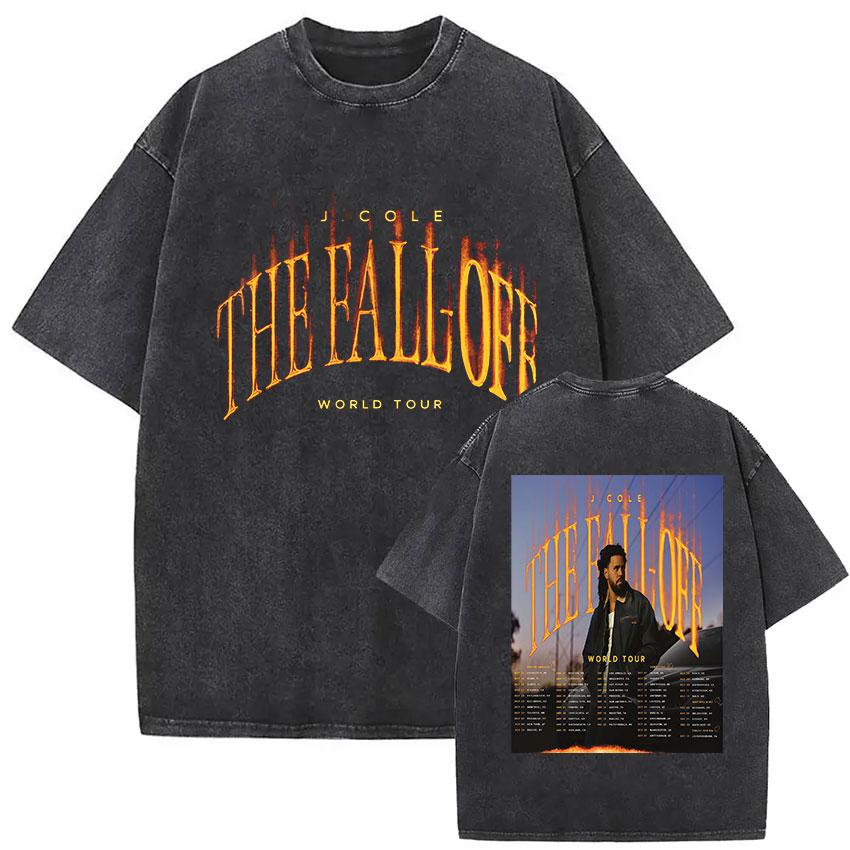 Vintage Washed J Cole T Shirts The Fall Off North America Tour Graphic Tshirt womenClothing Hip Hop Short Sleeve Tshirt