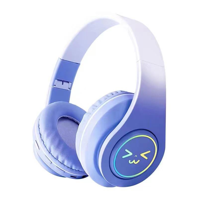 Cute Bluetooth Headphones Gradient Color Gaming Headphones Over-Ear Wireless Headset With Led Flashing, Lightweight Head-Mounted