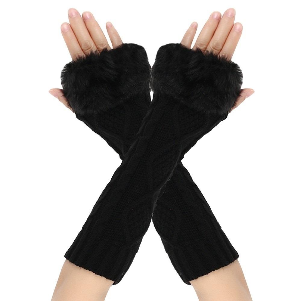 Furry Knitted Sleeves Gloves Crochet Knitting Arm Warmers Women Clothing Accessories