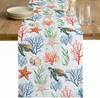 Summer Sea Turtle Coral Starfish Shell Linen Table Runner Party Decor Reusable Kitchen Dining Table Runner Beach Holiday Decor