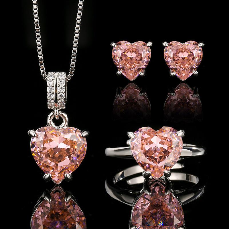 2025 Inlaid Diamond Heart Set Earrings, Rings, Necklaces, Jewelry, Women's Fashion Accessories