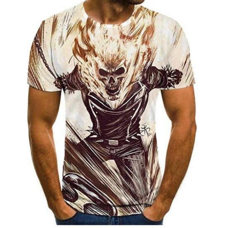 

Летний топ с круглым вырезом и 3D-принтом пламени и черепа, модная повседневная мужская футболка с коротким рукавом XL