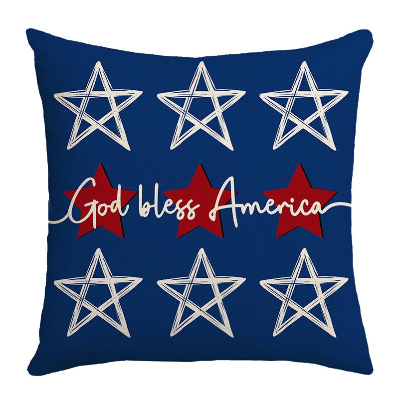 Suministros de Decoración para el Hogar Funda de Cojín de Lino Día de la Libertad Estampado de Texto Pentagrama Funda de Almohada para Sofá