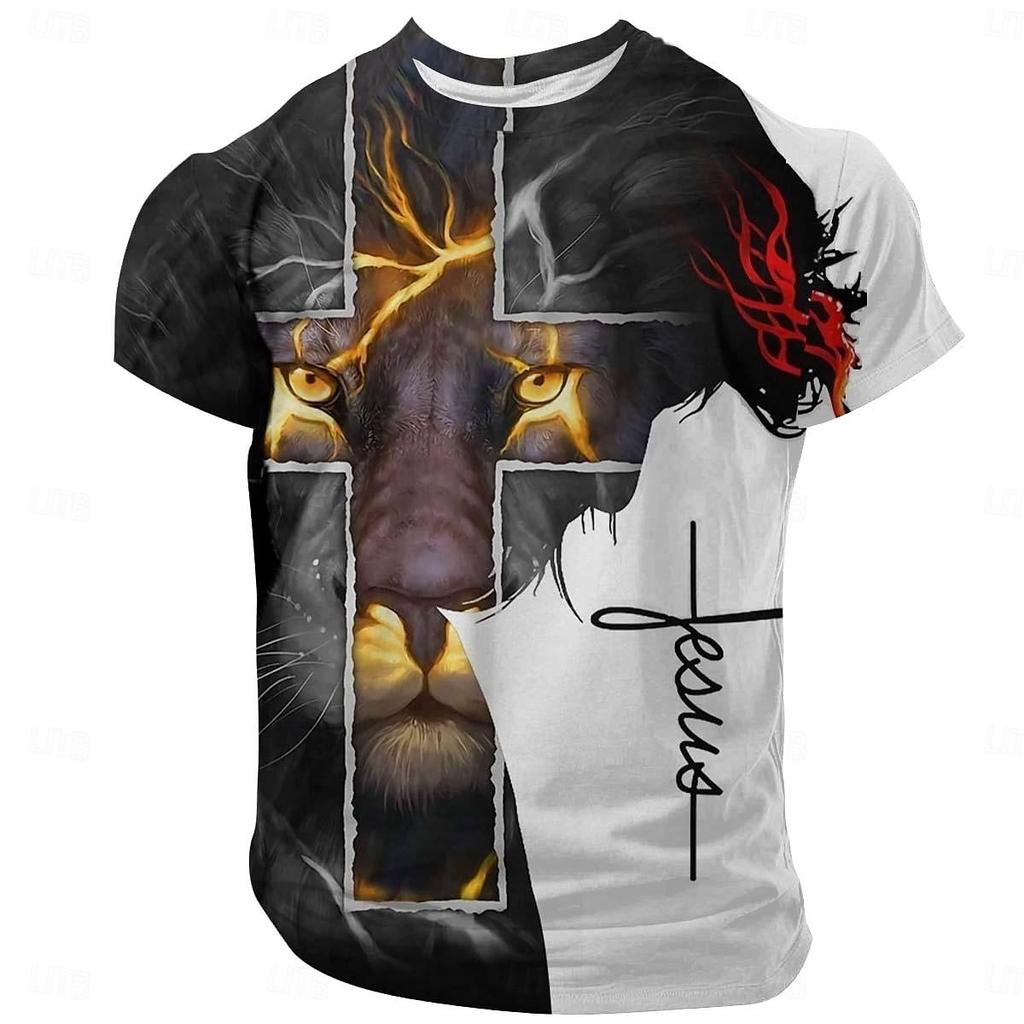 Men's Jesus Print T-Shirt Men's T-Shirt,3D Printing, O-neck ,Short Sleeve,Casual,Lightweight Top,sport Wear ,casual ,Large Size,Fashion
